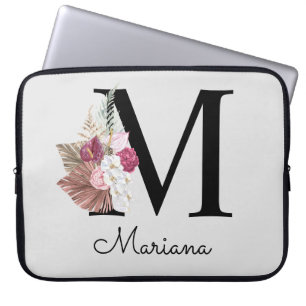 Monogrammed Initial M Rosa Boho Blommigt Laptop Fodral