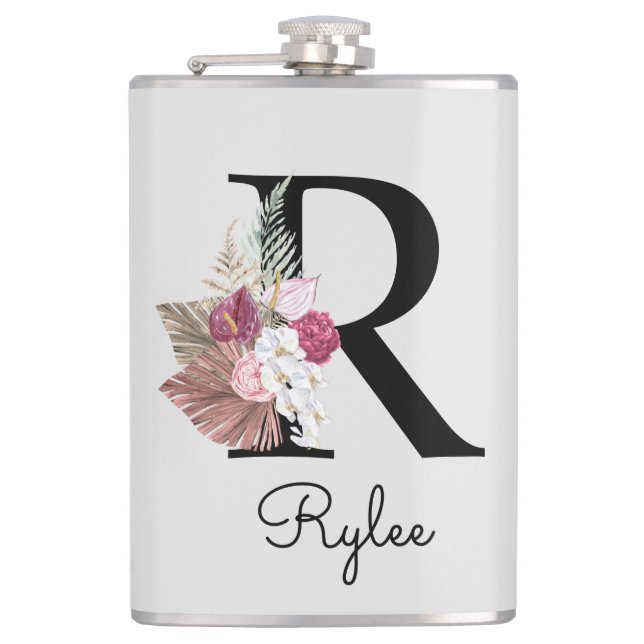 Monogrammed Initial R Rosa Boho Girly Blommigt Fickplunta (Framsidan)