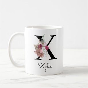 Monogrammed Initial S Rosa Boho Girly Blommigt Kaffemugg