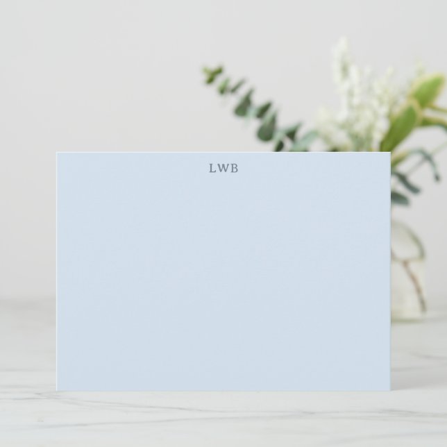 Monogrammed Initials Light Blue Modern Stationery Anteckningskort (Stående Fram)