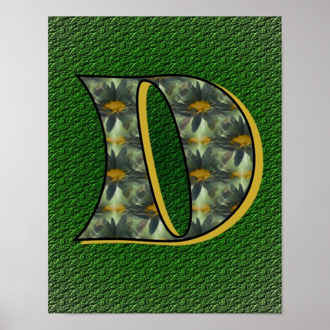 Monogrammed inledande D-svarta Daisy Poster (Framsidan)
