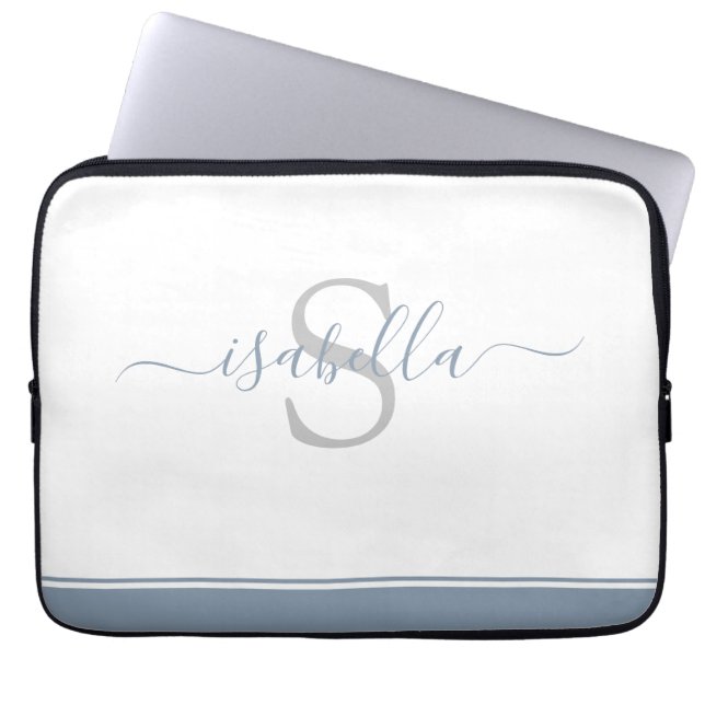 Monogrammed inledande Elegant, skript, blått Laptop Fodral (Framsidan)