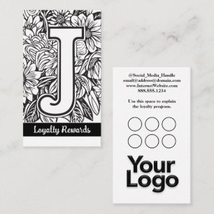 Monogrammed J Blommigt Black and White Company Log Visitkort