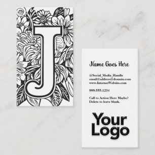 Monogrammed J Blommigt Black and White Company Log Visitkort