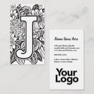 Monogrammed J Blommigt Black and White Company Log Visitkort