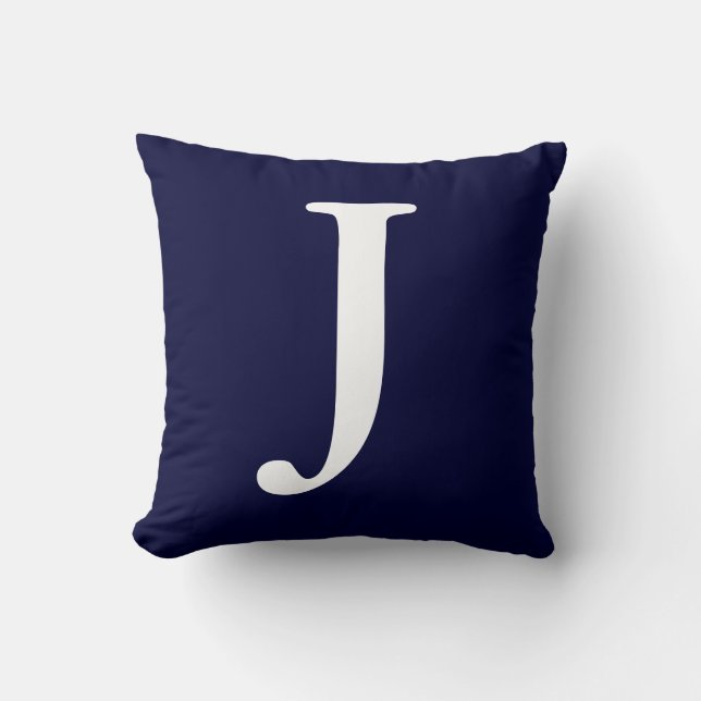 Monogrammed J dekorativ kudde för marinblå vit (Framsida)