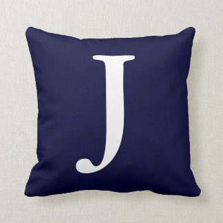 Monogrammed J dekorativ kudde för marinblå vit