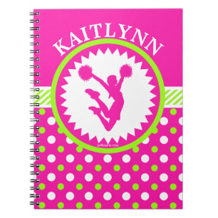Monogrammed jubel/Pom rosa och grön polka dots Anteckningsbok