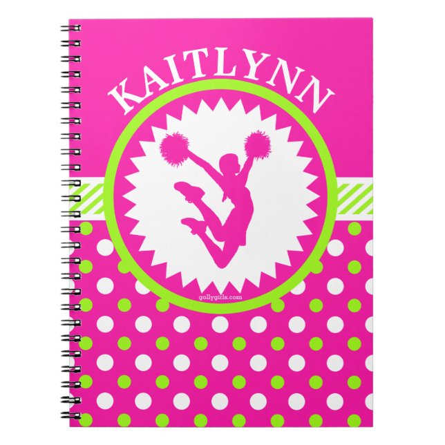 Monogrammed jubel/Pom rosa och grön polka dots Anteckningsbok (Framsidan)