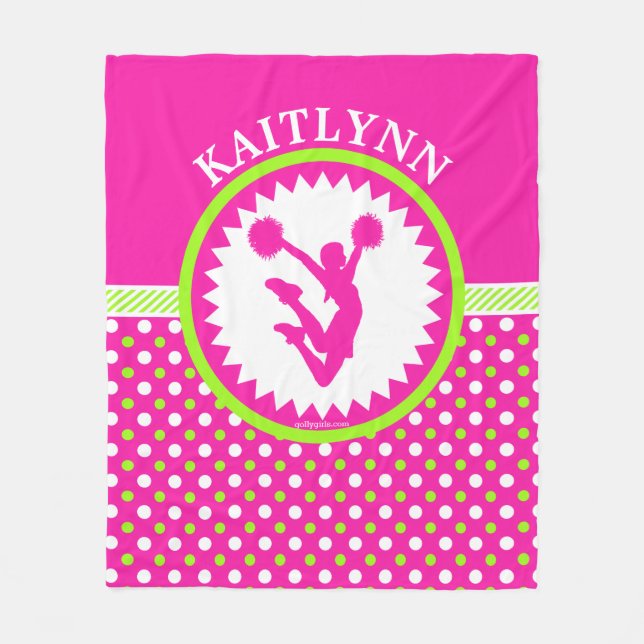 Monogrammed jubel/Pom rosa och grön polka dots Fleecefilt (Framsidan)