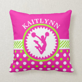 Monogrammed jubel/Pom rosa och grön polka dots Kudde