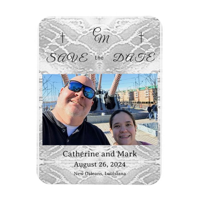 Monogrammed katolsk faux-satin Spara datum Magnet (Vertikal)