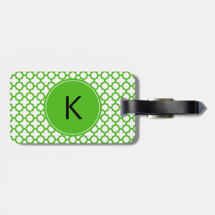 Monogrammed Kelly Grönt Quatrefoil Mönster Bagagebricka