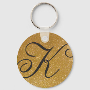 Monogrammed keychain med sparkly guld- glitter nyckelring
