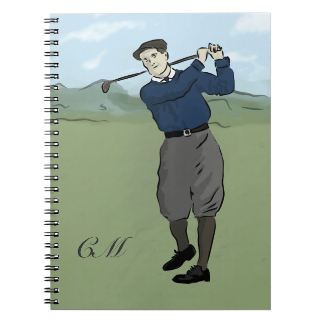 Monogrammed konst för vintagestilgolf anteckningsbok (Framsidan)