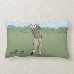 Monogrammed konst för vintagestilgolf lumbarkudde