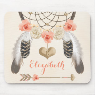 Monogrammed korall och guld- Dreamcatcher och pil Musmatta