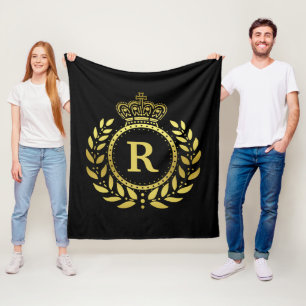 Monogrammed kungligt guld för svart för fleecefilt