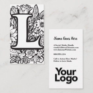 Monogrammed L Blommigt Black and White Company Log Visitkort