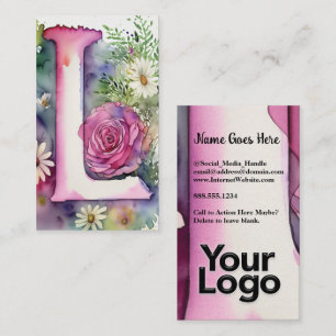 Monogrammed L Blommigt Ro Watercolor Company Logot Visitkort