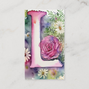 Monogrammed L Daisy Blommigt Vattenfärg QR-kodLogo Visitkort