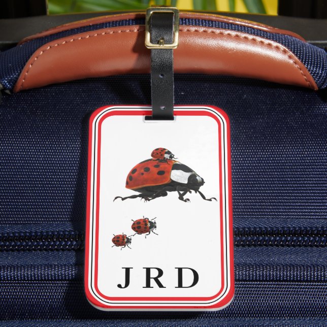 Monogrammed Ladybug Thmet Luggage Tag Bagagebricka (Framsida Insitu 2)