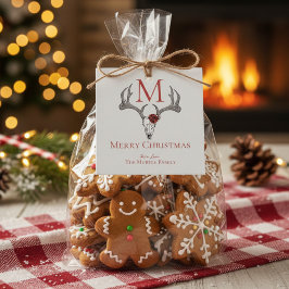 Monogrammed Land Julafton Reindeer Skull och Ro Gåvor Etiketter
