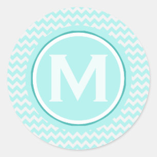 Monogrammed lätt turkos Zigzag Mönster Runt Klistermärke