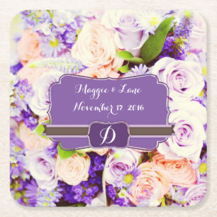 Monogrammed Lavendar Blommigt Papper Underlägg Kvadrat