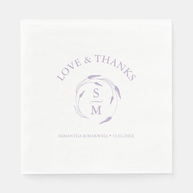 Monogrammed Lavender Bröllop Napkins Pappersservett (Framsidan)