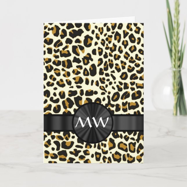 Monogrammed leopardtryck anteckningskort (Framsida)