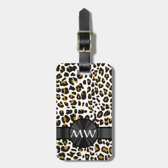 Monogrammed leopardtryck bagagebricka (Vertikal Framsida)