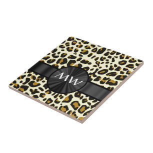 Monogrammed leopardtryck kakelplatta