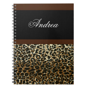 Monogrammed Leopardtryckanteckningsbok Anteckningsbok Med Spiral