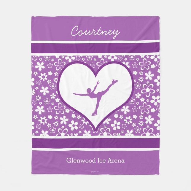 Monogrammed lila blommormönsterkonståkning fleecefilt (Framsidan)