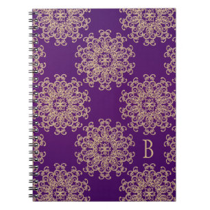 Monogrammed lilor och guldanteckningsbokjournal anteckningsbok med spiral