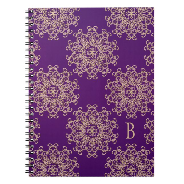 Monogrammed lilor och guldanteckningsbokjournal anteckningsbok med spiral (Framsidan)