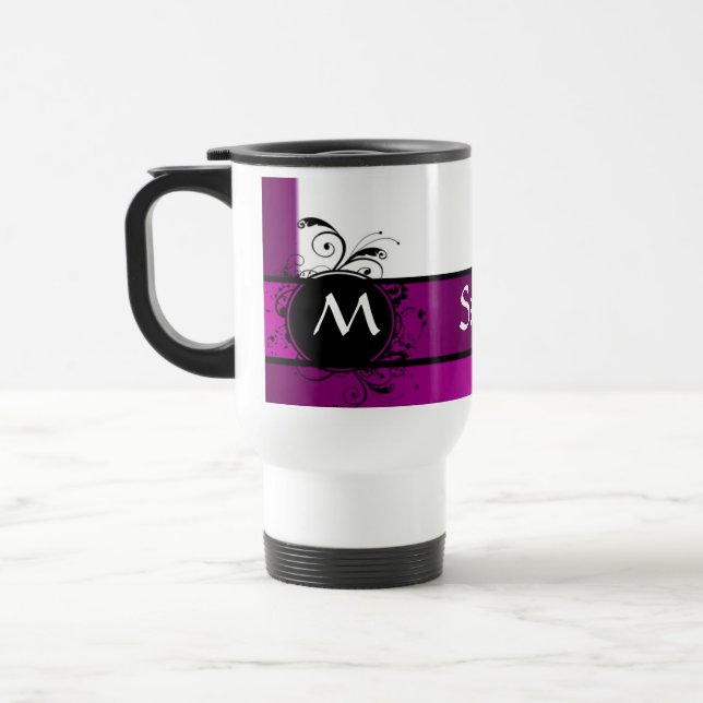 Monogrammed lilor och vit resemugg (Vänster)