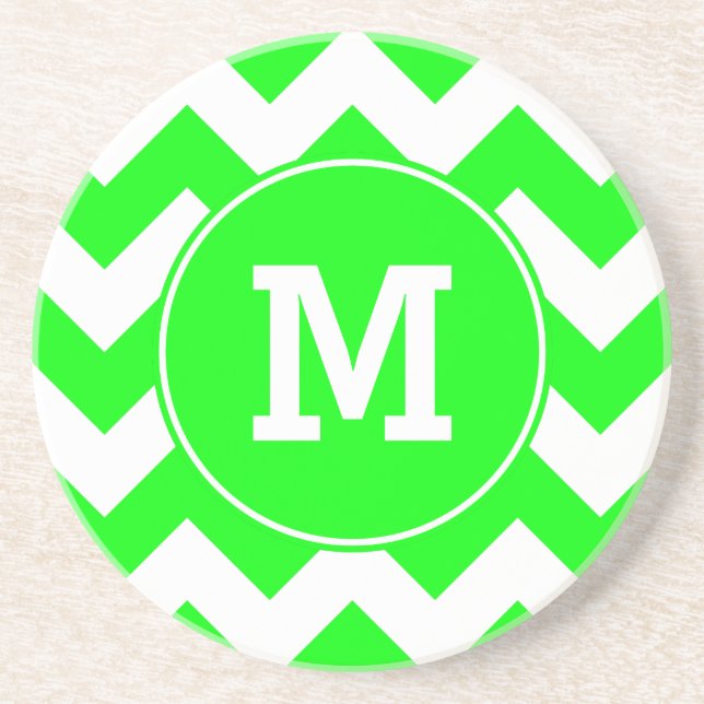 Monogrammed Lime Zig Zag Mönster Underlägg (Framsidan)