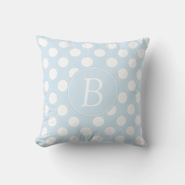 Monogrammed ljust - blått- och vitpolkaen pricker kudde (Framsida)