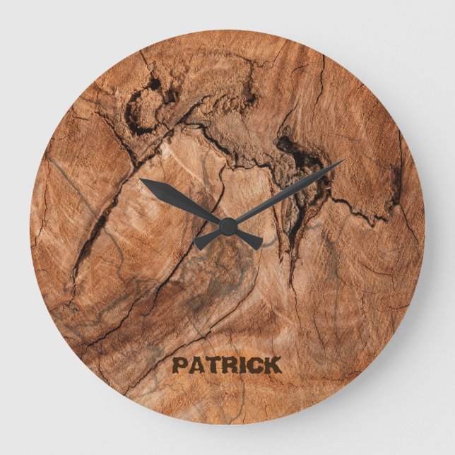 Monogrammed ljust - brun Wood design Stor Klocka (Framsida)