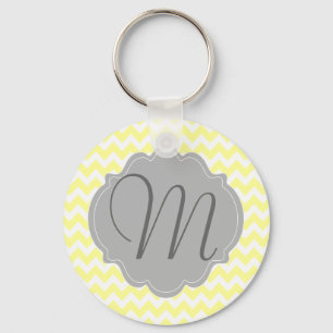 Monogrammed ljust - gulna och gråna sparremönste nyckelring