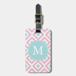 Monogrammed ljust - rosa MintdiamantIkat mönster Bagagebricka