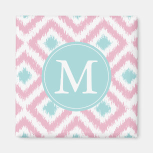 Monogrammed ljust - rosa MintdiamantIkat mönster Magnet