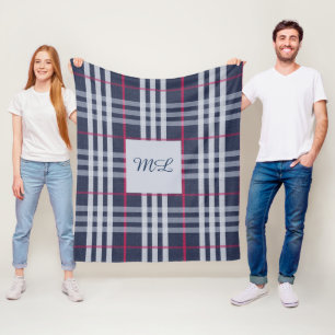 Monogrammed London Pput Checked Navy Blue Fleecefilt