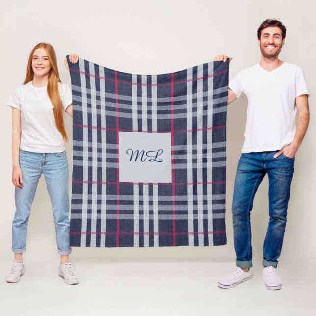 Monogrammed London Pput Checked Navy Blue Fleecefilt (På plats)
