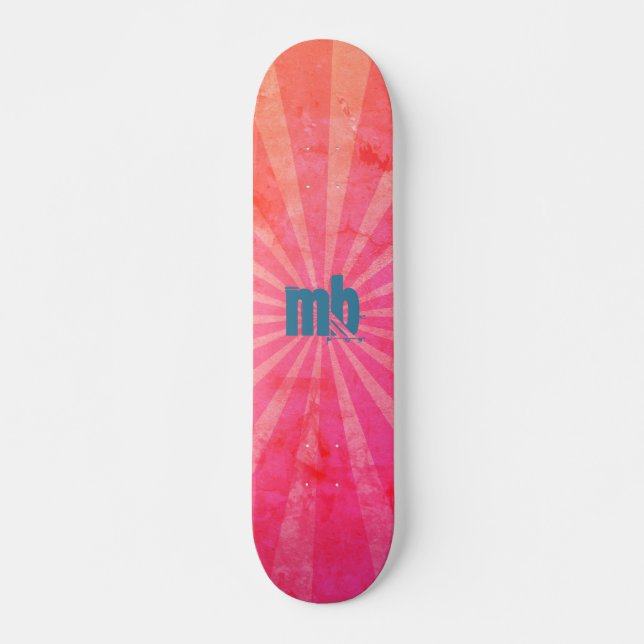Monogrammed lowing Sunset Rays Mini Skateboard Bräda 18,5 Cm (Framsida)