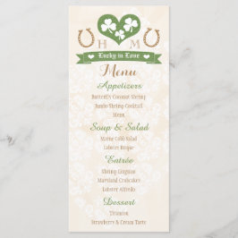 Monogrammed Lucky i Kärlek Shamrock Bröllop Menu Meny