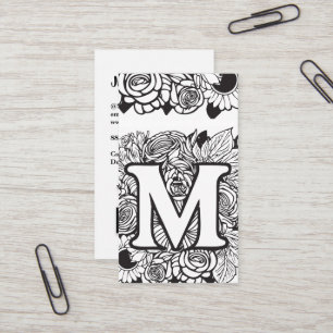 Monogrammed M Blommigt Black and White Company Log Visitkort