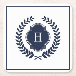 Monogrammed marblå Vapensköld andedräkt Underlägg Papper Kvadrat